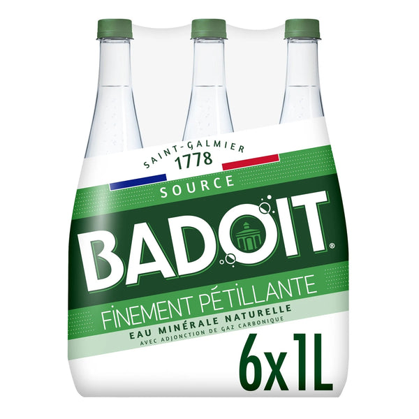 Badoit | Eau minérale gazéifiée naturelle finement pétillante, le pack de 6 x 1L