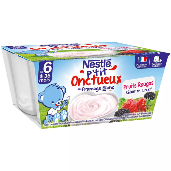 NESTLÉ | P’tit onctueux saveur fruits rouges dessert bébé, les 4 pots de 100g