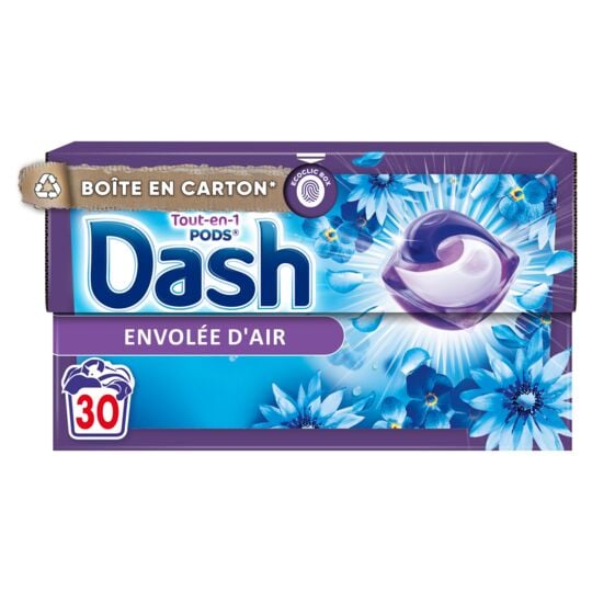 DASH  Lessive Capsules Tout en 1 Envolée D'Air, la boite de 30 capsules