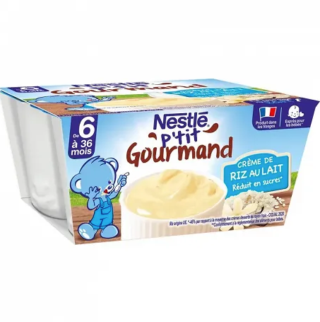 NESTLÉ | P’tit Gourmand saveur crème de riz au lait dessert bébé, les 4 pots de 100g