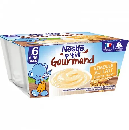 NESTLÉ | P’tit Gourmand saveur semoule au lait dessert bébé, les 4 pots de 100g