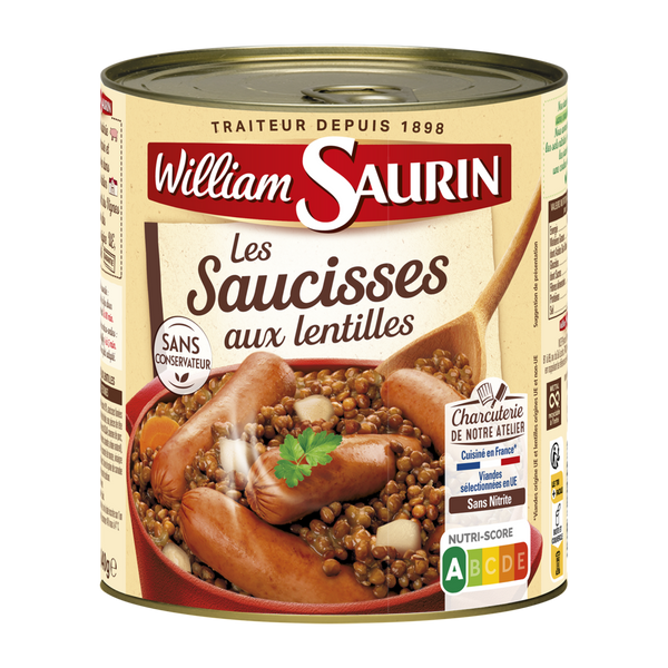 WILLIAM SAURIN | Saucisses aux lentilles, la boite de 840g