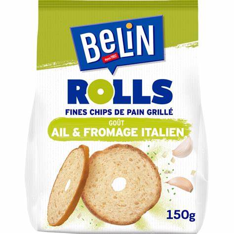BELIN |  Biscuits apéritifs fines chips de pain grillé goût ail et fromage italien, le sachet de 150gr