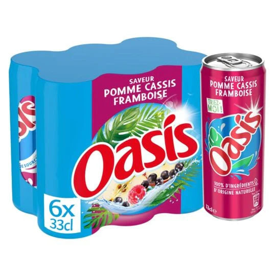 OASIS | Boisson saveur pomme cassis framboise, le pack de 6 canette de 33cl