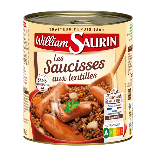 William Saurin | Saucisse aux lentilles , la boite de 840g