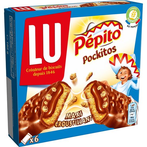 LU | PEPITO Pockitos biscuits barres croustillantes au chocolat au lait, sachets indiv 6 biscuits 162g