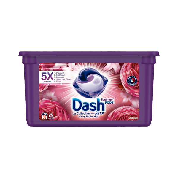 DASH | Lessive Capsules Tout en 1 Coup de foudre la boite de 32 capsules
