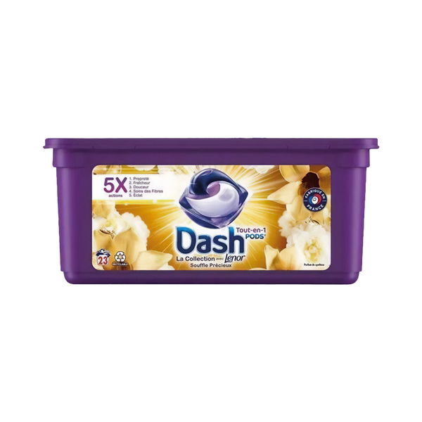 DASH | Lessive Capsules Tout en 1 souffle précieux et Lénor 3 en 1, la boite de 32 capsules