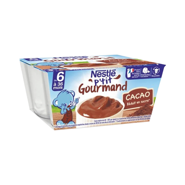 NESTLÉ | P’tit Gourmand saveur cacao dessert bébé, les 4 pots de 100g