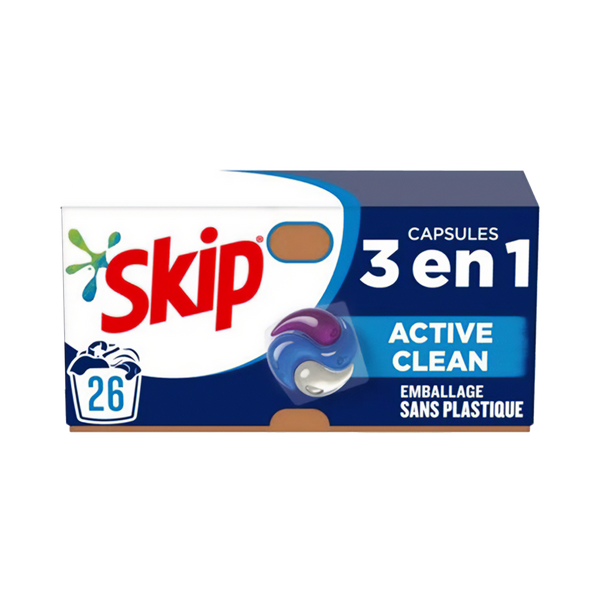 SKIP | Lessive Capsules 3-en-1 Active Clean, la boite de 26 capsules
