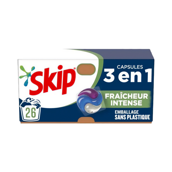 SKIP | Lessive Capsules 3-en-1 Fraîcheur Intense, la boite de 26 capsules