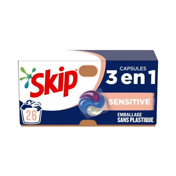 SKIP | Lessive Capsules 3-en-1 Sensitive, la boite de 26 capsules